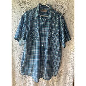 Vintage Big Mac Authentic Work Wear Men's Blue Plaid Pearl Snap‎ Shirt